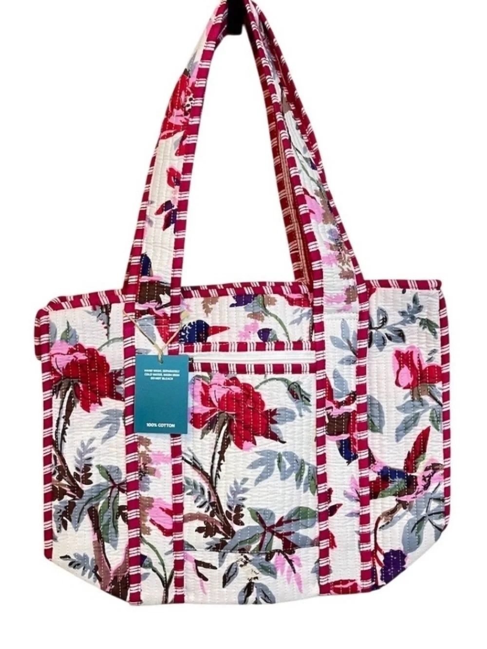100% Cotton Handmade Floral Beach Tote Bag S White Vacation Resort Summer Spring